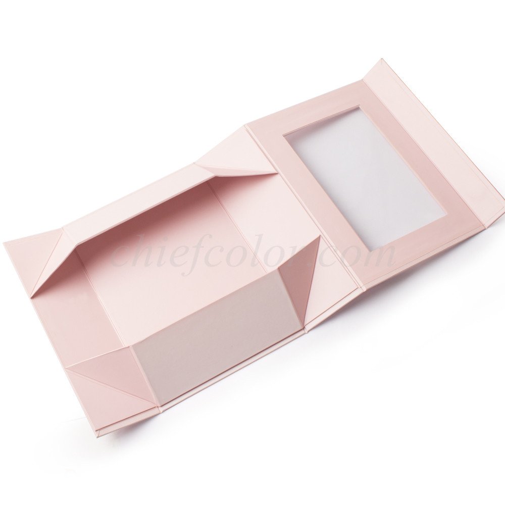 Luxury Pink Foldable Rigid Box With PET Window