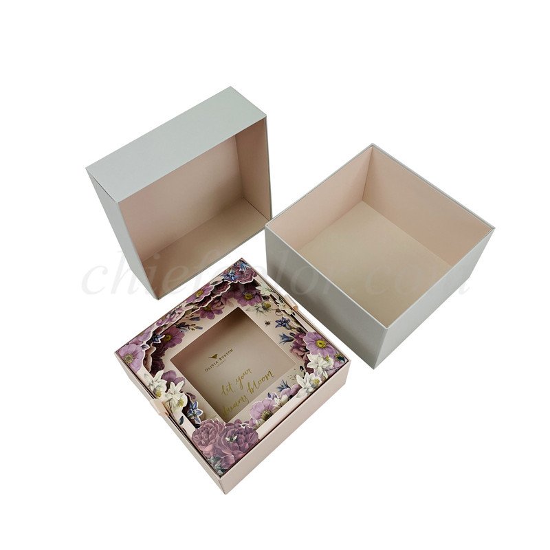 Full Telescoping Square Gift Box with Die Cut Paper Insert
